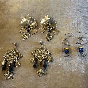 Elegant Silver and Black Earrings Set